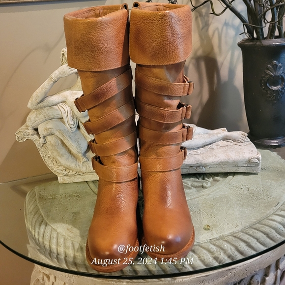 FREEBIRD Risky Boots Wheat Strap Buckle Leather Distressed Handmade Designer #5 - Picture 10 of 17